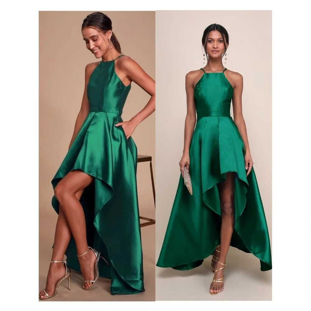 NWT LULUS Emerald Taffeta Halter Square Neck Princesscore Formal Ball Gown M‎